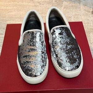 Tory Burch Silver Sequin Slip-On Sneakers